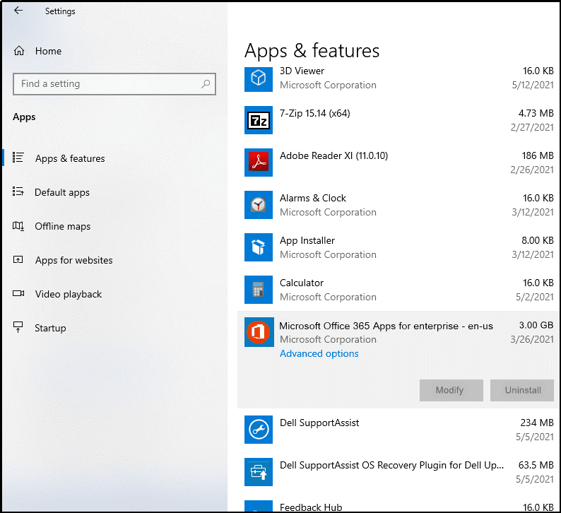 Locate the Microsoft application and right-click on it. This will display two options – Modify and Uninstall. Select the Modify option.